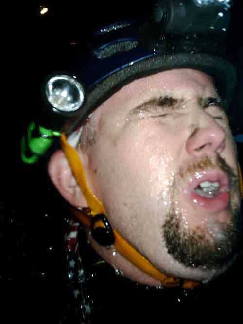 Mike Hawkins getting a duck into cold water!  Snail Shell September 2004, TN