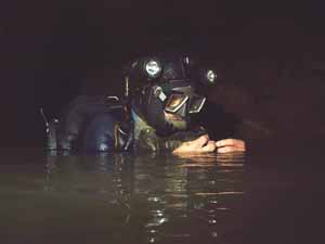Forrest Wilson in a downstream sump at Windy River Cave, TN
